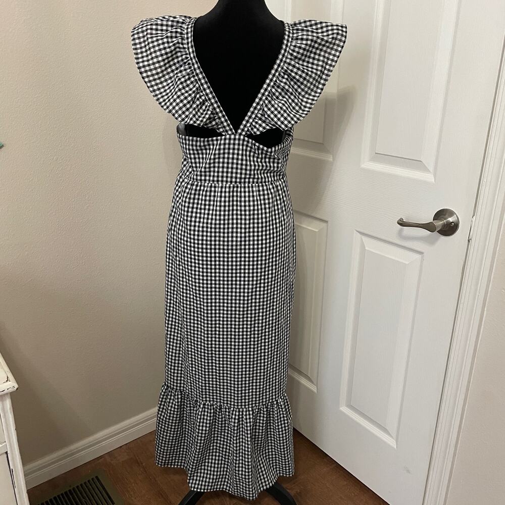 WAYF Black & White Check Maxi Dress with Ruffles - Picture 3 of 15